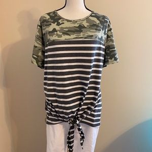Tickled Teal Camo & Gray Striped T shirt